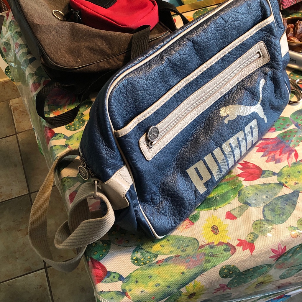 Puma Blue Messenger Bag With White Trim